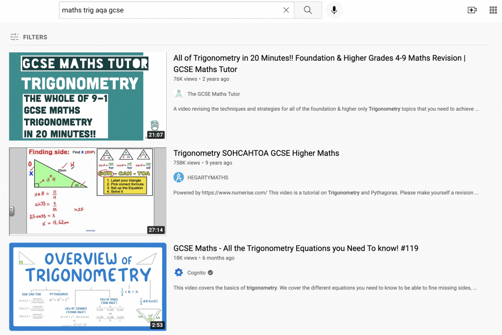 An example of the explainer videos that can be found on Youtube for 'maths trig aqa gcse'.