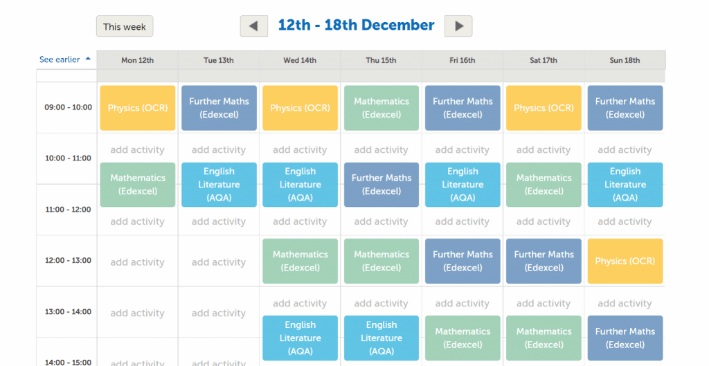 A screenshot of the Get Revising revision timetable maker