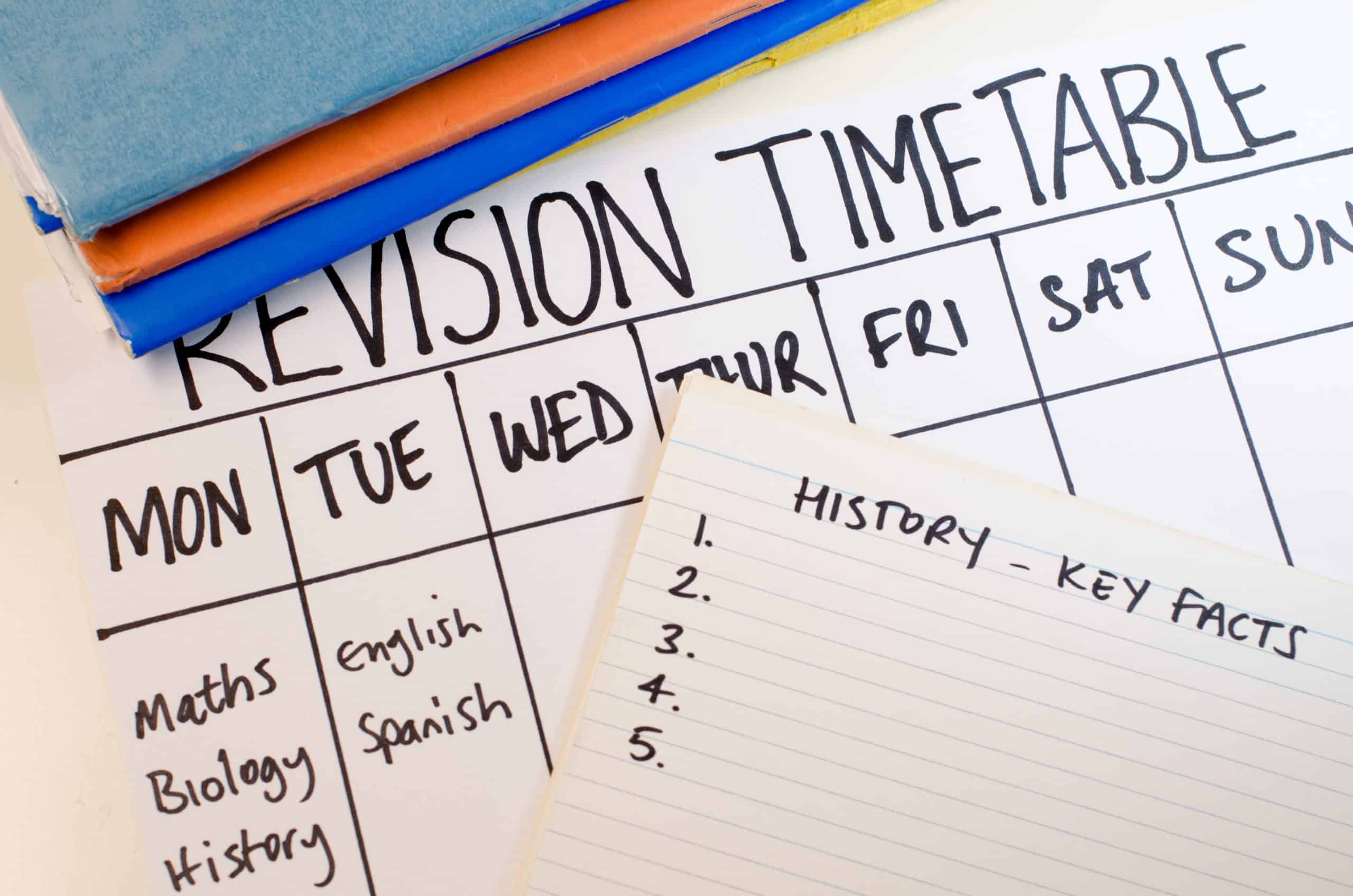 A weekly revision timetable.