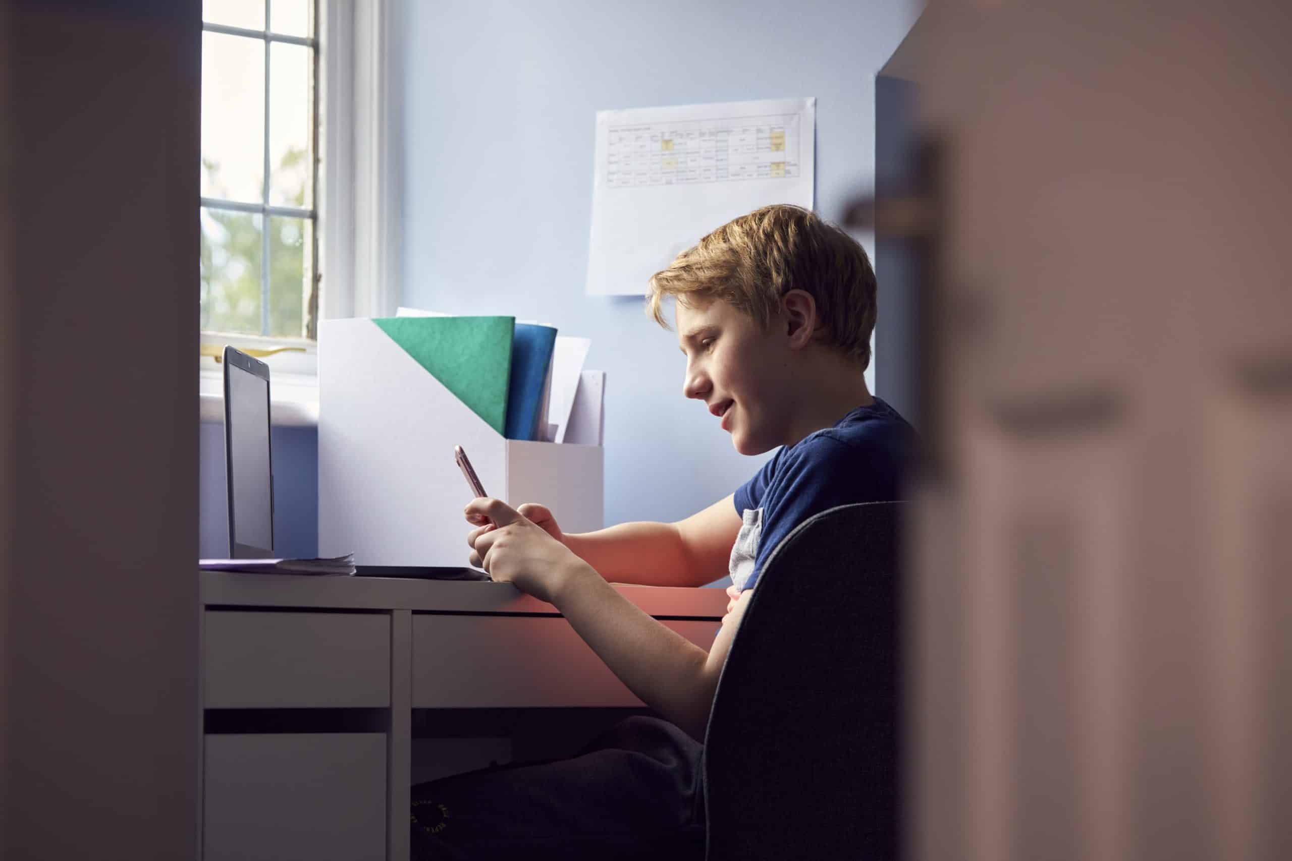 A teenage boy doing his homework.
